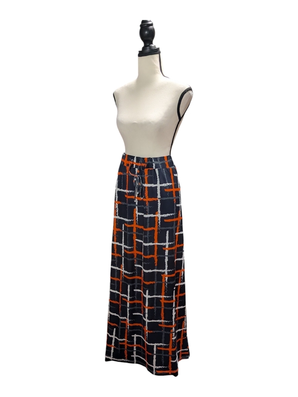 Maxi Skirt with Red and White Grid Lines